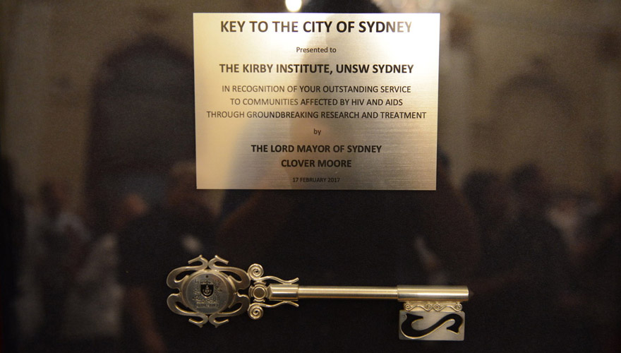 Key to the City of Sydney presented to The Kirby Institute, UNSW Sydney