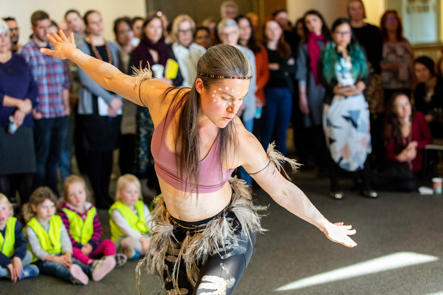 UNSW student Ashleigh Wright performing a Land Clearing Dance