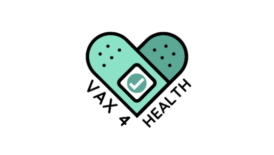 Vax4Health logo, which consists of two green bandages, forming a heart with a tick within a circle on top of the heart.