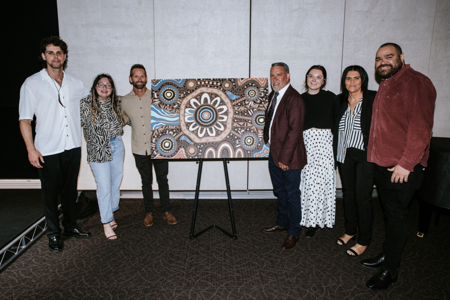 Kirby Institute first nations researchers with Yandamanjang artwork