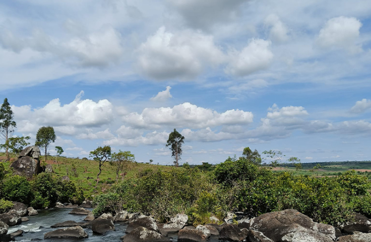 A river in Angola against a blue sky